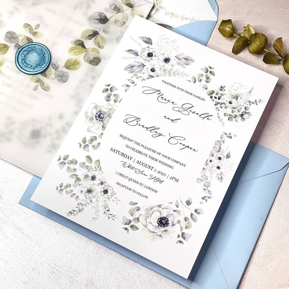 Dusty Blue Wedding Invitation Template - PietraPaperDesign